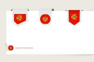 Etikette Flagge Sammlung von Montenegro im anders Form. Band Flagge Vorlage von Montenegro vektor