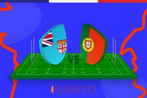 Rugby Mannschaft Fidschi vs. Portugal auf Rugby Feld. Rugby Stadion auf abstrakt Hintergrund zum International Meisterschaft. vektor