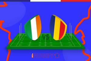 Rugby Mannschaft Irland vs. Rumänien auf Rugby Feld. Rugby Stadion auf abstrakt Hintergrund zum International Meisterschaft. vektor