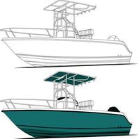 Angeln Boot Vektor, Motorboot Vektor Linie Kunst Illustration und einer Farbe