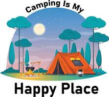 camping är min Lycklig plats t-shirt design vektor