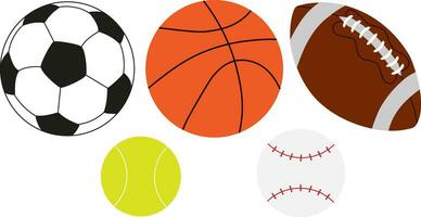 Vektor Illustration von Sport Bälle. Vektor Fußball Ball, Basketball, Rugby Ball, Tennis Ball und Baseball