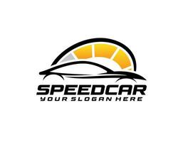 Auto Stil Auto Logo Design mit Konzept Sport Fahrzeug Symbol Silhouette auf Licht grau Hintergrund. Vektor Illustration.