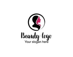 Schönheit Salon Logo Design mit weiblich Gesicht im Negativ lange Haar Frau Logo, geeignet zum Schönheit Salon, Spa, Massage, kosmetisch und Schönheit Konzept Vektor Illustration