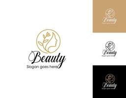 skönhet kvinnas ansikte blomma logotyp design mall med guld graident stil premie Vecto vektor