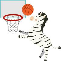 Vektor Illustration von Zebra Basketball Spieler im Karikatur Stil. Zebra Spieler Basketball Band und Ball