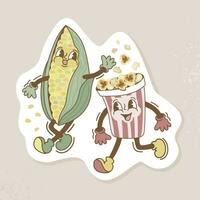 Mais und ein Glas von Popcorn. retro Karikatur Aufkleber vektor