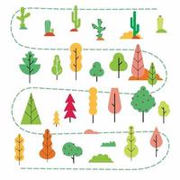 Pflanzen und Bäume im flachen Stil abstrakter minimaler Satz. Einfache Designversion von Pflanzen im Wald, Garten oder Wüstenszenen-Ersteller-Vektor-Illustration auf weißem Hintergrund white vektor