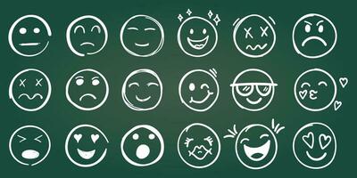 emojis ansikten ikon i hand dragen stil. skvaller uttryckssymboler vektor illustration på isolerat bakgrund. Lycklig och ledsen ansikte tecken företag begrepp.