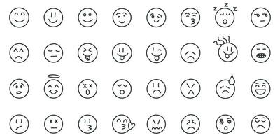 Emojis Gesichter Symbol im Hand gezeichnet Stil. Spaziergang Emoticons Vektor Illustration auf isoliert Hintergrund. glücklich und traurig Gesicht Zeichen Geschäft Konzept.