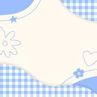 süß Pastell- Blau Plaid Gingham prüfen kariert mit Herz Blume Stern. Platz Post Banner Vorlage Rahmen Rand Memo klebrig Hinweis Papier Hintergrund. leer Hinweis Kopieren Raum Vektor Illustration.