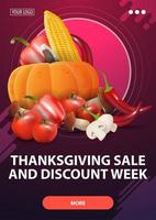 Thanksgiving-Verkauf und Rabattwoche, rosa vertikales Rabatt-Webbanner mit Herbsternte vektor