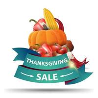 Thanksgiving-Verkauf, Web-Banner in Form von grünem Band mit Herbsternte. Rabattgutschein isoliert auf weißem Hintergrund für Ihre Kunst vektor