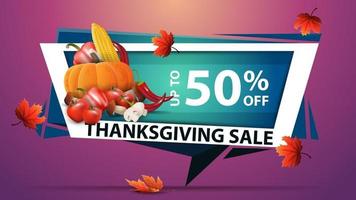 Thanksgiving-Verkauf, Rabatt-Webbanner im geometrischen Stil mit Herbsternte vektor