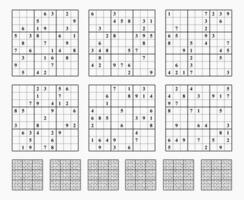 sudoku spel uppsättning med svarar. enkel vektor design, tom mall