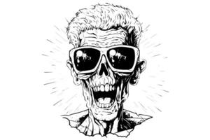 Zombie Kopf auf Sonnenbrille oder Gesicht Tinte skizzieren. Gehen tot Hand Zeichnung Vektor Illustration.