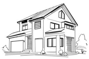 Vektor schwarz und Weiß Tinte skizzieren von Jahrgang hölzern Haus. Gravur Stil Illustration.
