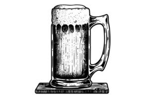 Bier Glas mit Ale und üppig Schaumhand gezeichnet Tinte skizzieren. Gravur Jahrgang Stil Vektor Illustration.