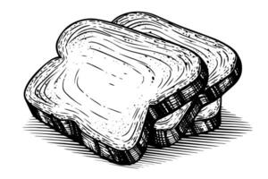 Toast Scheiben skizzieren. Brot Gravur im Hand gezeichnet Stil Vektor Illustration.