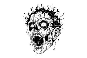 zombie huvud eller ansikte bläck skiss. gående död- hand teckning vektor illustration.