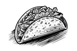 Hand gezeichnet Tinte skizzieren von Taco. traditionell Mexikaner schnell Essen Illustration. Vektor Zeichnung.