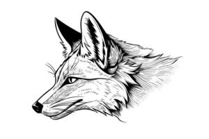 Fuchs Logo Maskottchen Hand gezeichnet Tinte skizzieren. Vektor Illustration im Gravur Stil.