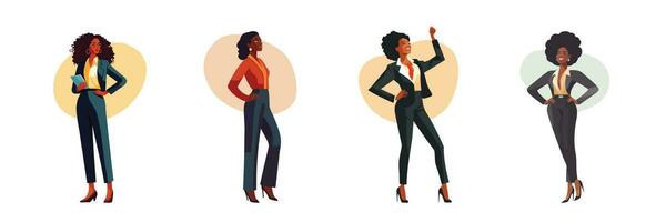 enkel vektor illustrationer av svart kvinnor i företag kostymer. bemyndigande mångfald i de företags- värld.