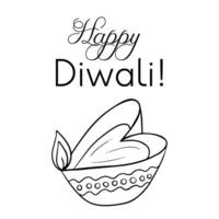 glücklich Diwali Hand gezeichnet Gruß Karte Vektor. Diwali deepak skizzieren vektor