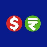 Dollar und Rupien Symbole auf Blau Hintergrund. vektor