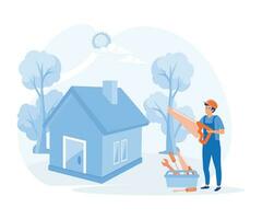 Zuhause Renovierung Konzept, Tischler, Klempner und Elektriker Dienstleistungen, Gebäude Wartung, eben Vektor modern Illustration