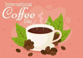 International Kaffee Tag Vektor Illustration auf 1 Oktober mit duftend trinken und braun Hintergrund im eben Karikatur Hand gezeichnet Vorlagen