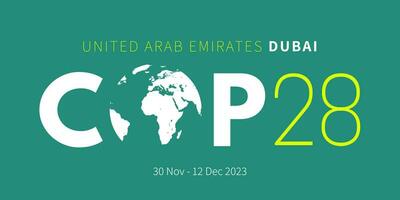 cop28 Vereinigte Arabische Emirate jährlich vereinigt Nationen Klima Veränderung Konferenz. Dubai, vereinigt arabisch Emirate, im November 2023. International Klima Gipfel Banner. global Erwärmen. Vektor Illustration