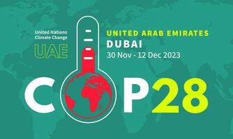 cop28 Vereinigte Arabische Emirate jährlich vereinigt Nationen Klima Veränderung Konferenz. Dubai, vereinigt arabisch Emirate. Klima Aktion planen. Emission die Ermäßigung. global Erwärmen. Vektor Illustration