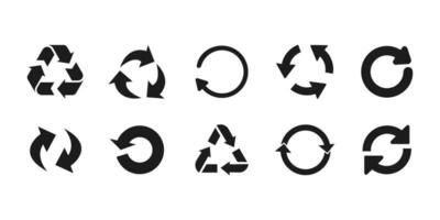 einstellen recyceln Zeichen Symbol solide schwarz isoliert auf Weiß Hintergrund. vektor