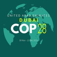 polis 28 uae. årlig förenad nationer klimat förändra konferens. dubai, förenad arab emiraten. internationell klimat topp baner. utsläpp minskning. global uppvärmning. vektor illustration
