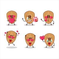 Scheibe von Sapodilla Karikatur Charakter mit Liebe süß Emoticon vektor