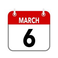 6 Mars, kalender datum ikon på vit bakgrund. vektor