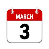 3 Mars, kalender datum ikon på vit bakgrund. vektor