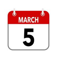 5 Mars, kalender datum ikon på vit bakgrund. vektor