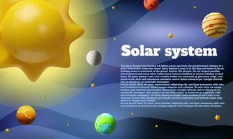 3d framställa sol- systemet baner. vektor illustration tecknad serie Plats affisch med text i plast stil. realistisk astronomi infografik. Sol, äter, kvicksilver, Jupiter, venus och Övrig planeter.