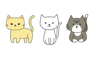 söt katt klotter ritad för hand tecknad serie för element, illustration, dekoration, klistermärke, notera vektor