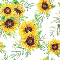 elegant Blumen- nahtlos Muster mit Aquarell Sonnenblumen und Grün vektor