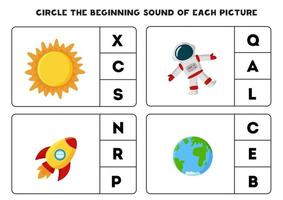 Arbeitsblatt für Kinder. den Anfangsklang finden. Platz. vektor