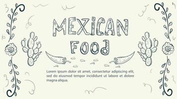 Illustrationsskizze im Stil einer Doodle-Hand, die für ein Design zum Thema mexikanisches nationales Essen Blumenornament und Inschrift gezeichnet wurde vektor