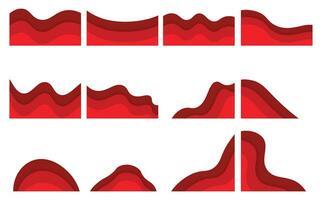 samling av röd papper skära abstrakt vågor för bakgrund baner. vågig papper skära element design för broschyr, baner, flygblad. vektor illustration
