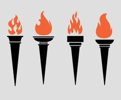 Fackel schwarz Sammlung Icons Flamme Vektor-Illustration abstraktes Design mit grauem Hintergrund vektor