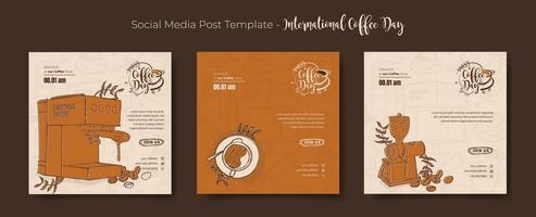 Sozial Medien Post Vorlage mit Kaffee Illustration und Kaffee Hintergrund zum Kaffee Tag Kampagne vektor