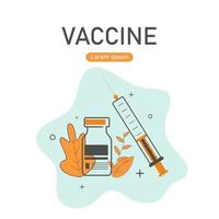 tid att vaccinera. målsidesmall. modernt platt koncept för webbdesign. vektor illustration med spruta med vaccin, flaska och virus.