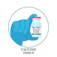 Covid-19-Impfstoff in Arzthand entwickelt. medizinische Flasche mit Coronavirus-Impfstoff. Behandlung des Coronavirus Covid-19. Vektor-Illustration vektor