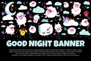 Gute Nacht Banner mit flachen Schafen